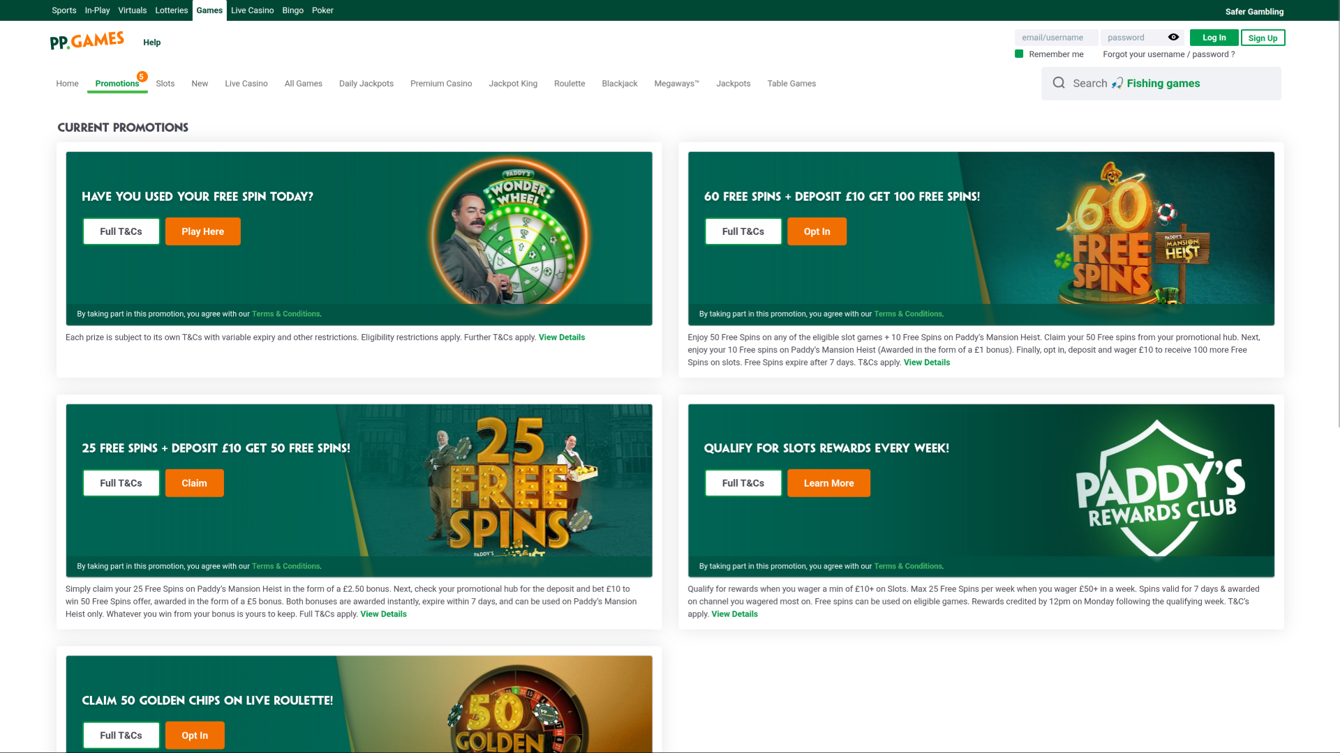 Promociones de escritorio del Casino Paddy Power