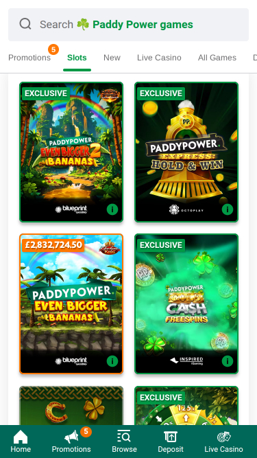 Juegos móviles del casino Paddy Power