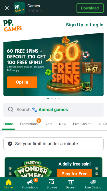 Página de inicio móvil del Casino Paddy Power