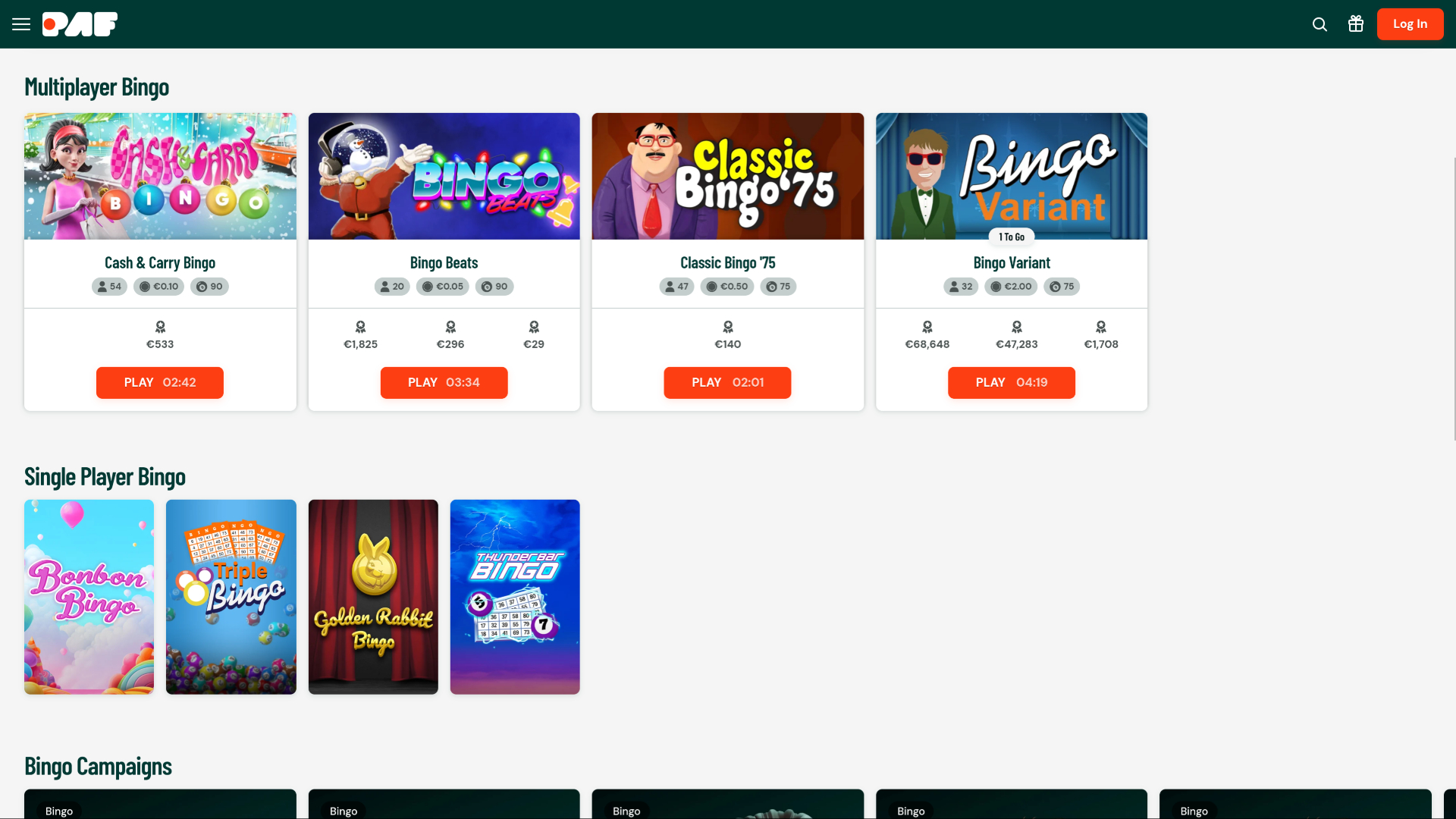 Bingo de escritorio del casino Paf
