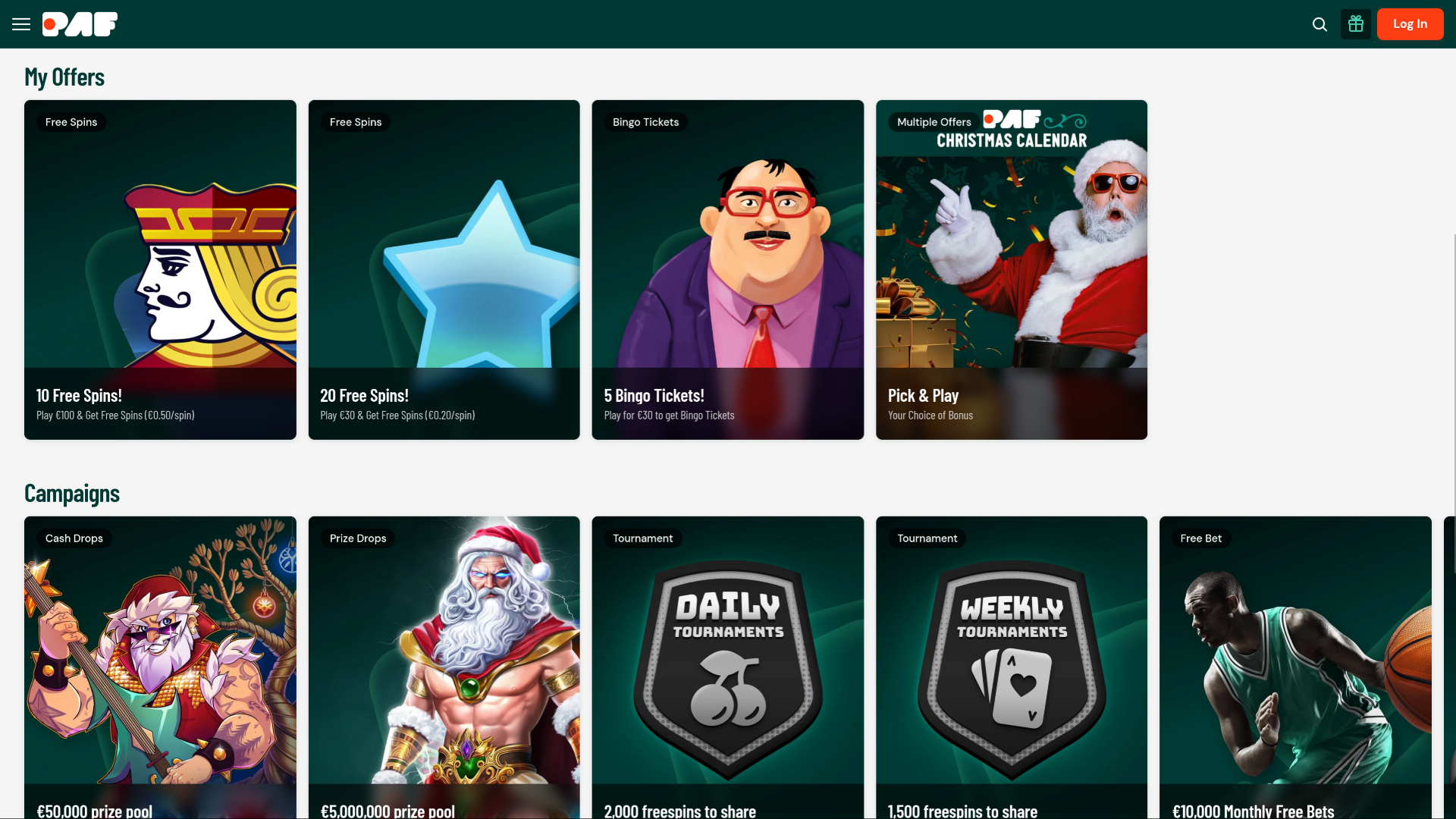 Promociones de escritorio de Paf Casino