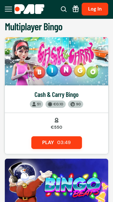 Bingo móvil del casino Paf