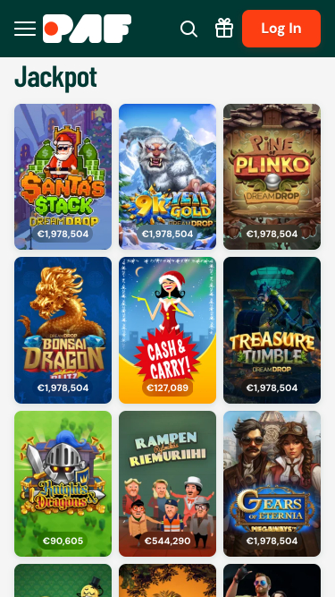 Jackpot móvil del casino Paf