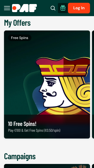 Promociones móviles de Paf Casino