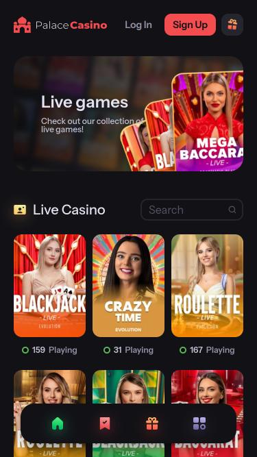 Palace Casino Live-Dealer-Mobilseite