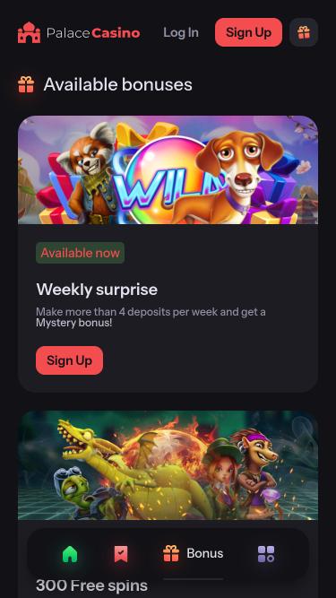 Palace Casino-Aktionsseite (Mobil)