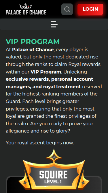 Palace of Chance Mobile VIP Program