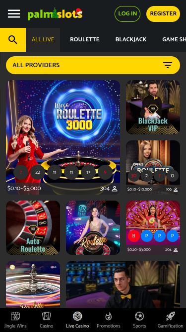 Casino móvil Palmslots con crupier en vivo