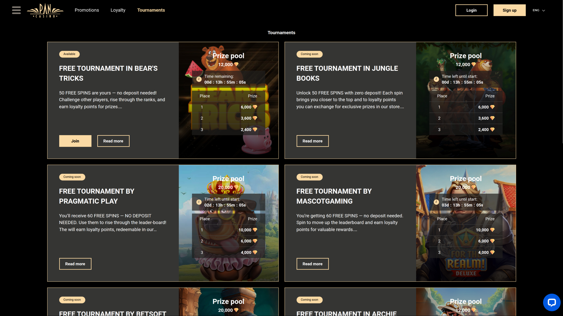 Torneos de escritorio de Pan Casino