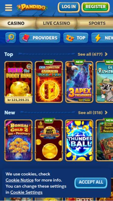 Captura de pantalla de la página móvil de juegos de Pandido Casino