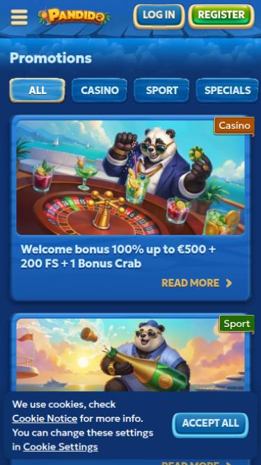 Captura de pantalla de la página móvil de promociones de Pandido Casino