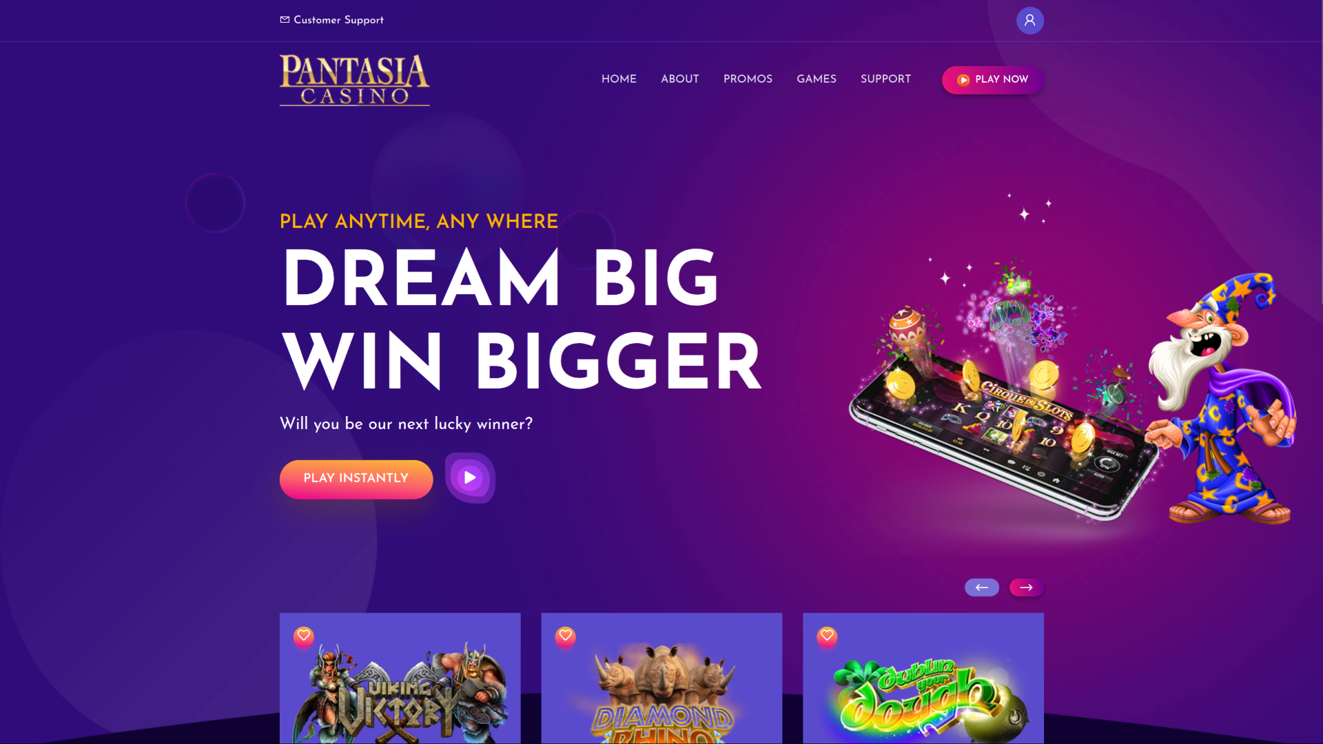 Pagina iniziale desktop di Pantasia Casino