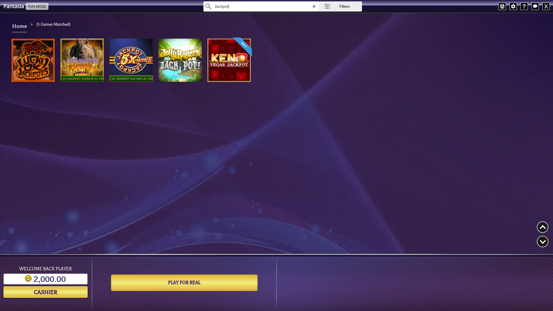 Jackpot desktop di Pantasia Casino
