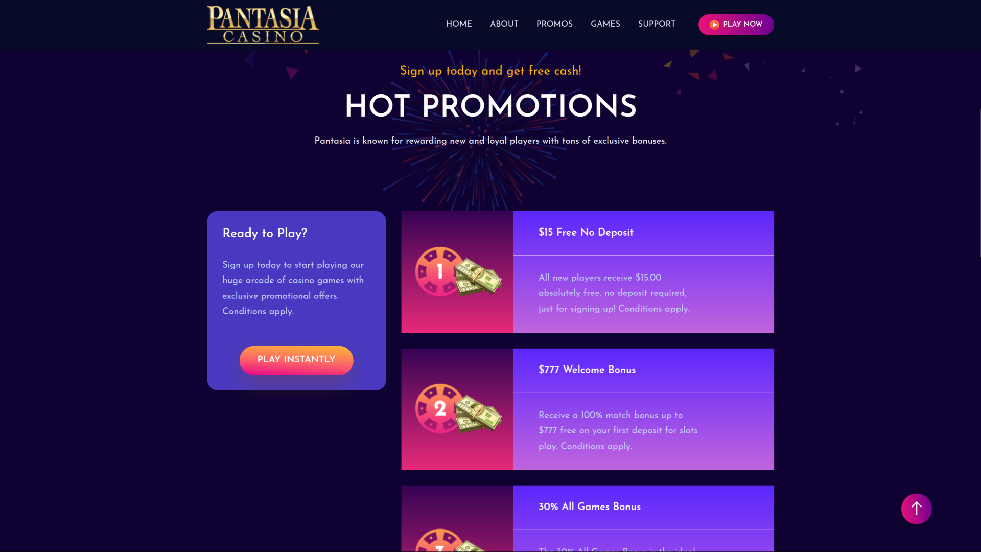 Promozioni desktop di Pantasia Casino