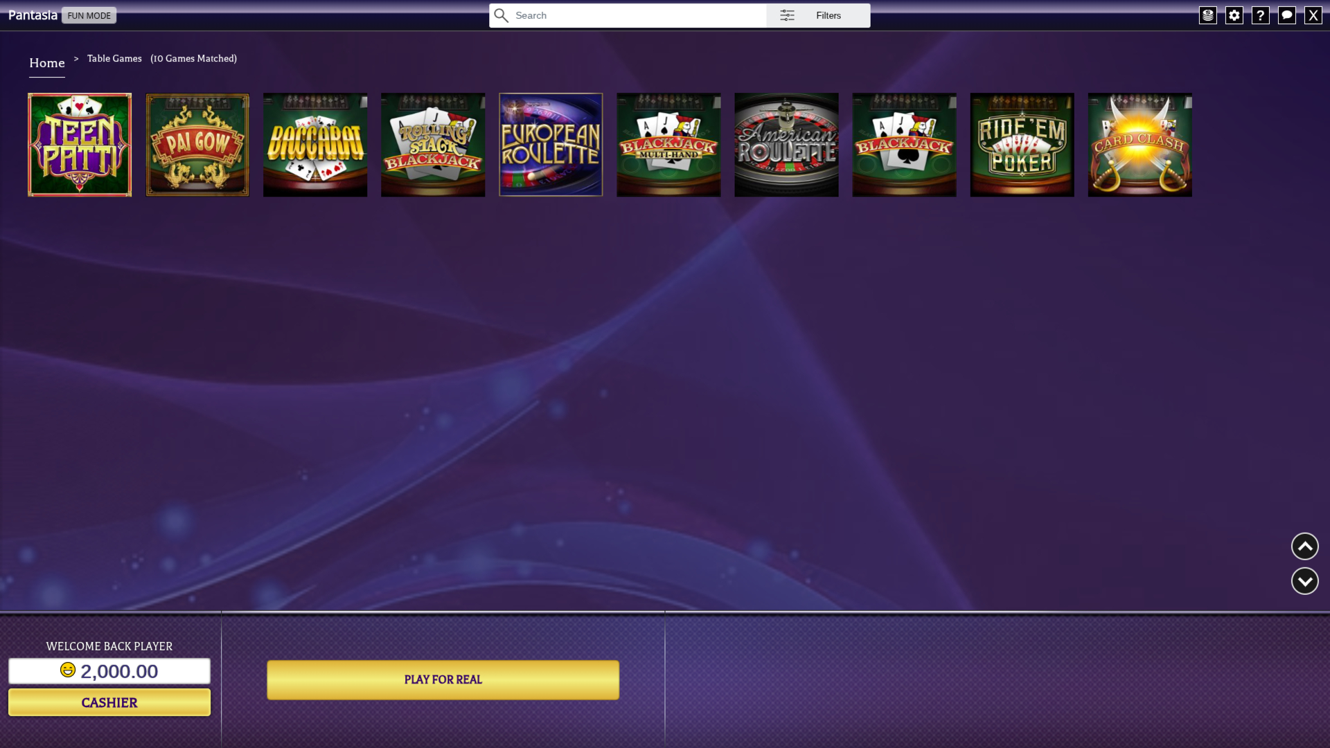 Giochi da tavolo del Pantasia Casino