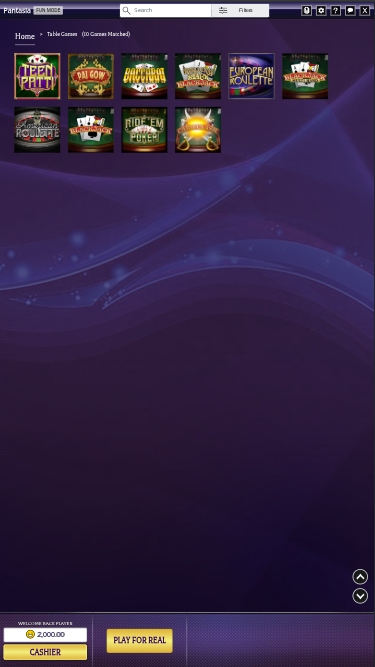 Giochi da tavolo per dispositivi mobili Pantasia Casino