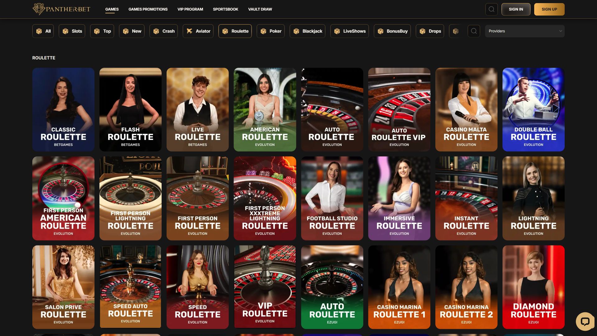 Casino PantherBet sur ordinateur avec croupier en direct