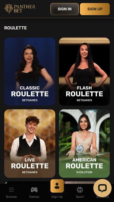 Casino mobile PantherBet avec croupier en direct