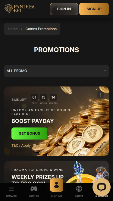 Promotions mobiles du casino PantherBet