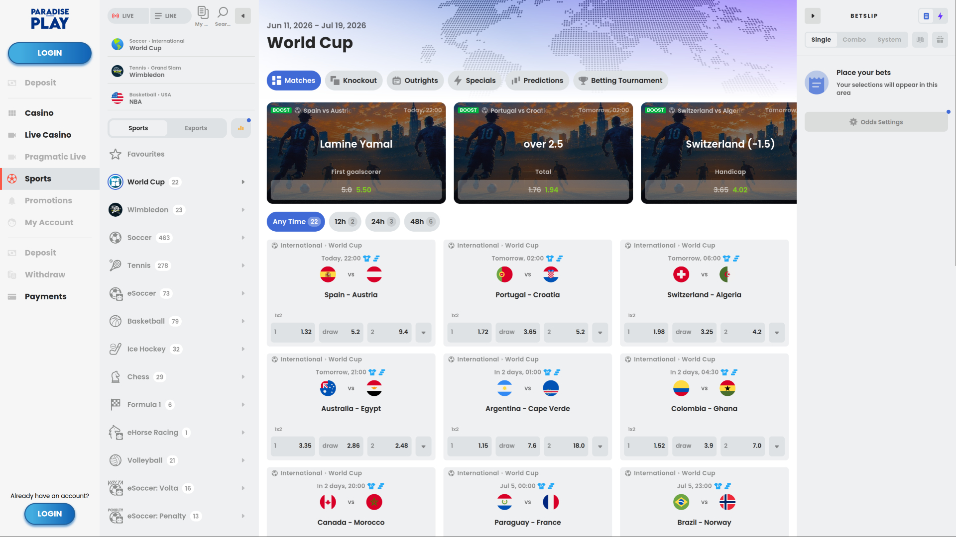 ParadisePlay Casino Desktop Scommesse sportive