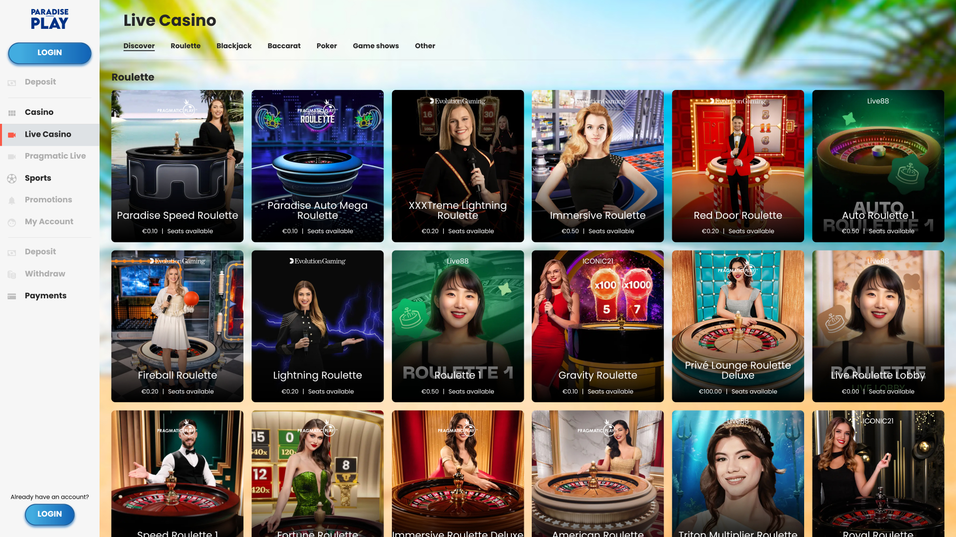 ParadisePlay Casino Live-Dealer