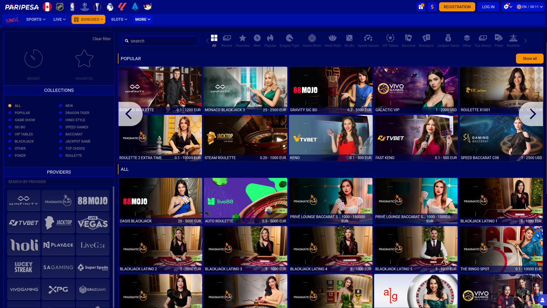 Distribuidor en vivo de escritorio de PariPesa Casino