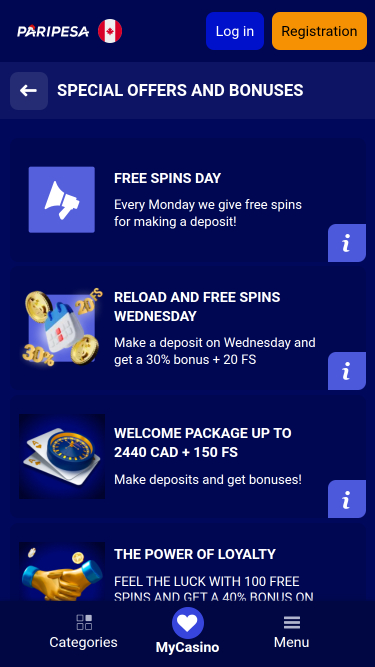 Promociones móviles de PariPesa Casino