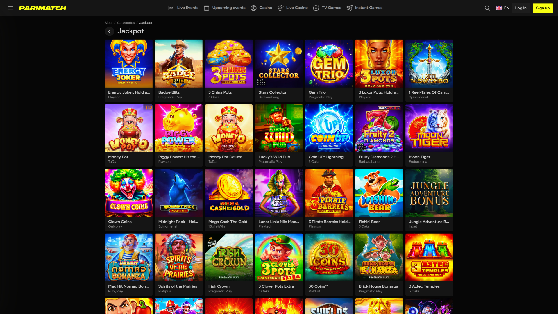 Jackpot de bureau du casino Parimatch