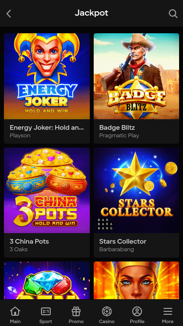 Jackpot mobile du casino Parimatch