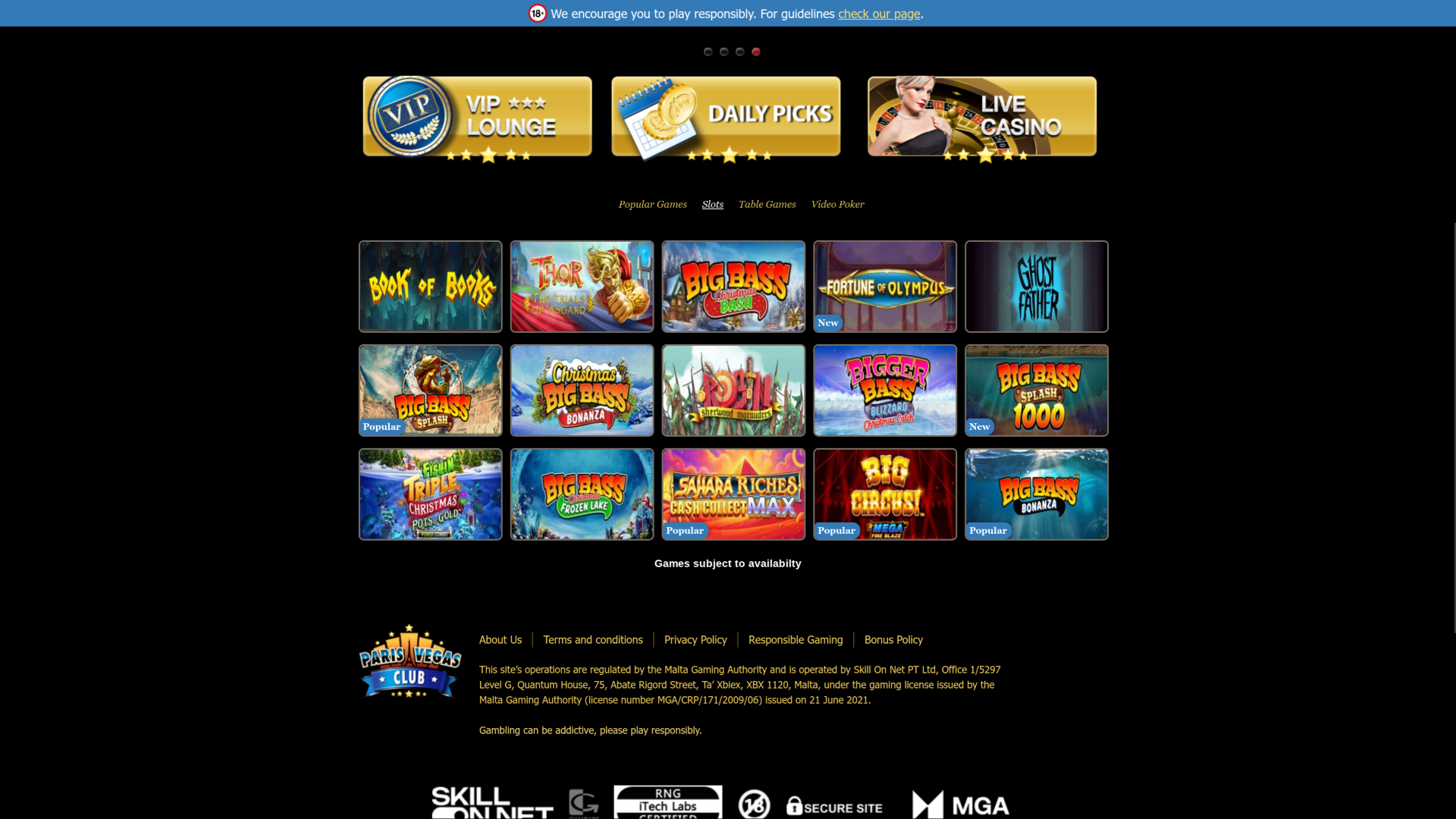 Giochi desktop del casinò Paris Vegas