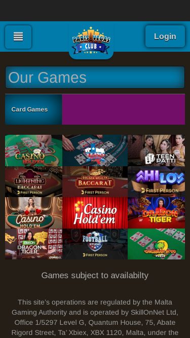 Giochi da tavolo per dispositivi mobili del casinò Paris Vegas