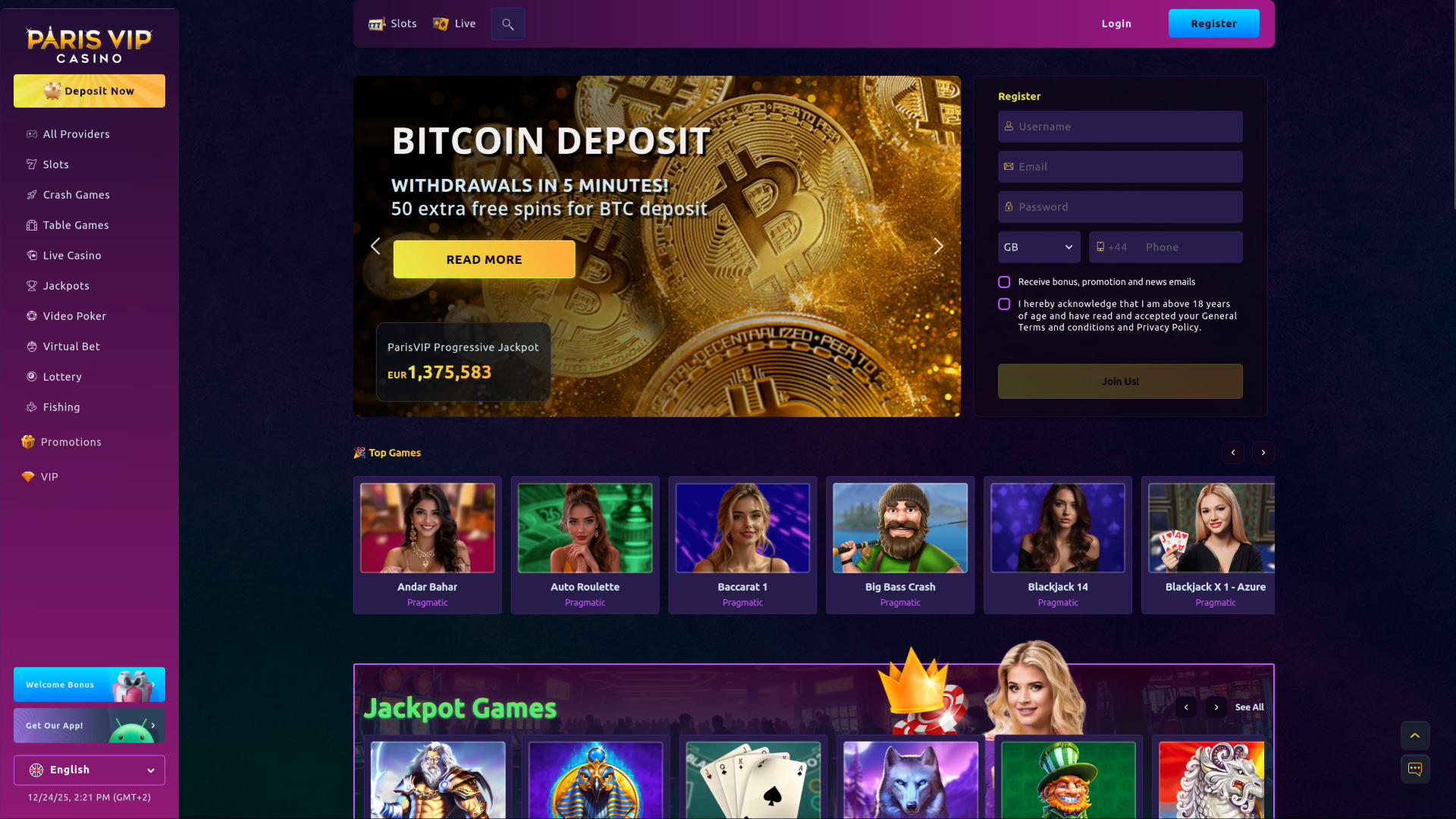Paris VIP Casino Desktop-Startseite