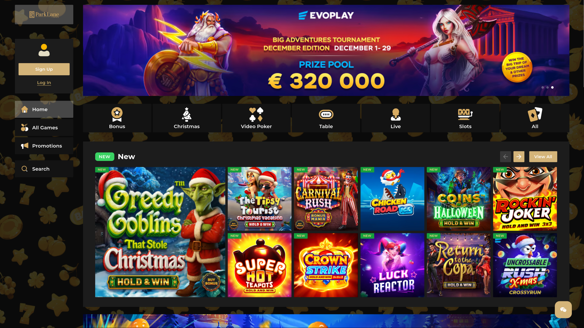 Park Lane Casino Desktop Homepage