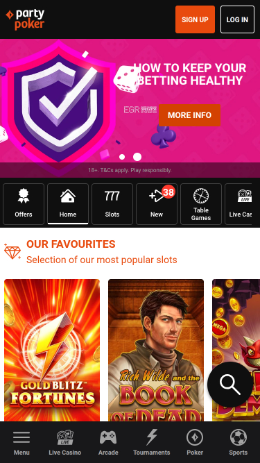 Homepage mobile di PartyPoker