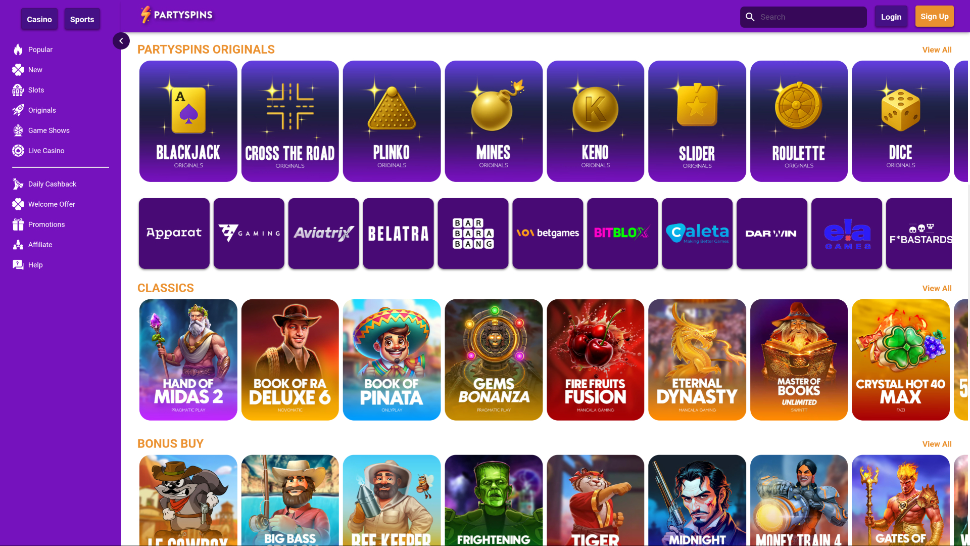 Développeurs de jeux de casino PartySpins pour ordinateur