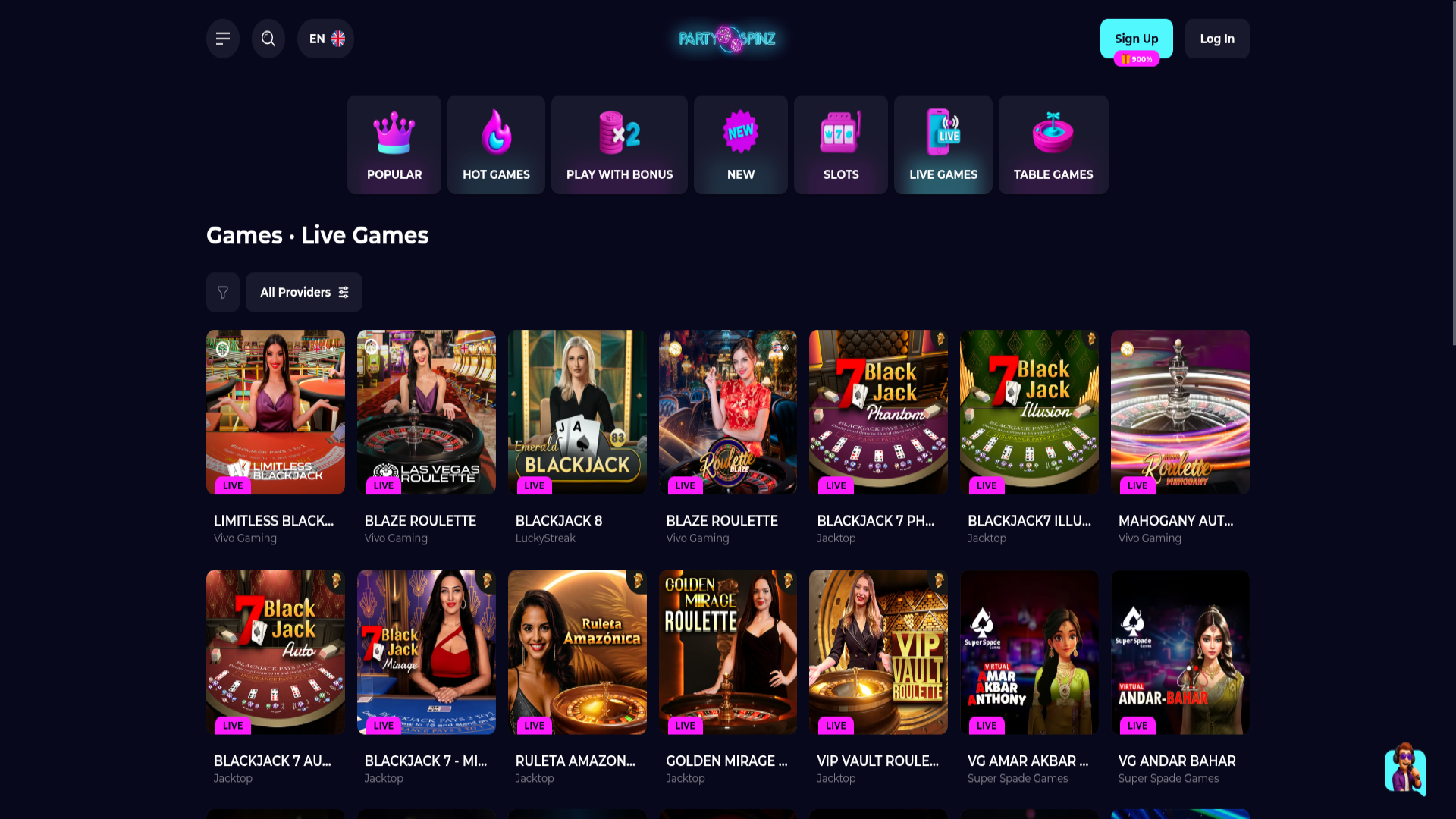 Live Dealer screenshot of PartySpinz Casino for Desktop