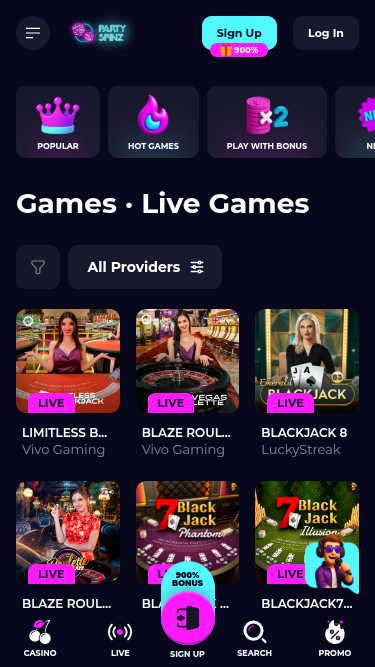 Live Dealer screenshot of PartySpinz Casino for Mobile