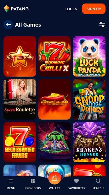 Мобильная страница игр казино Patang