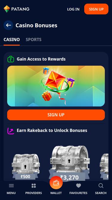 Мобильная страница акций казино Patang