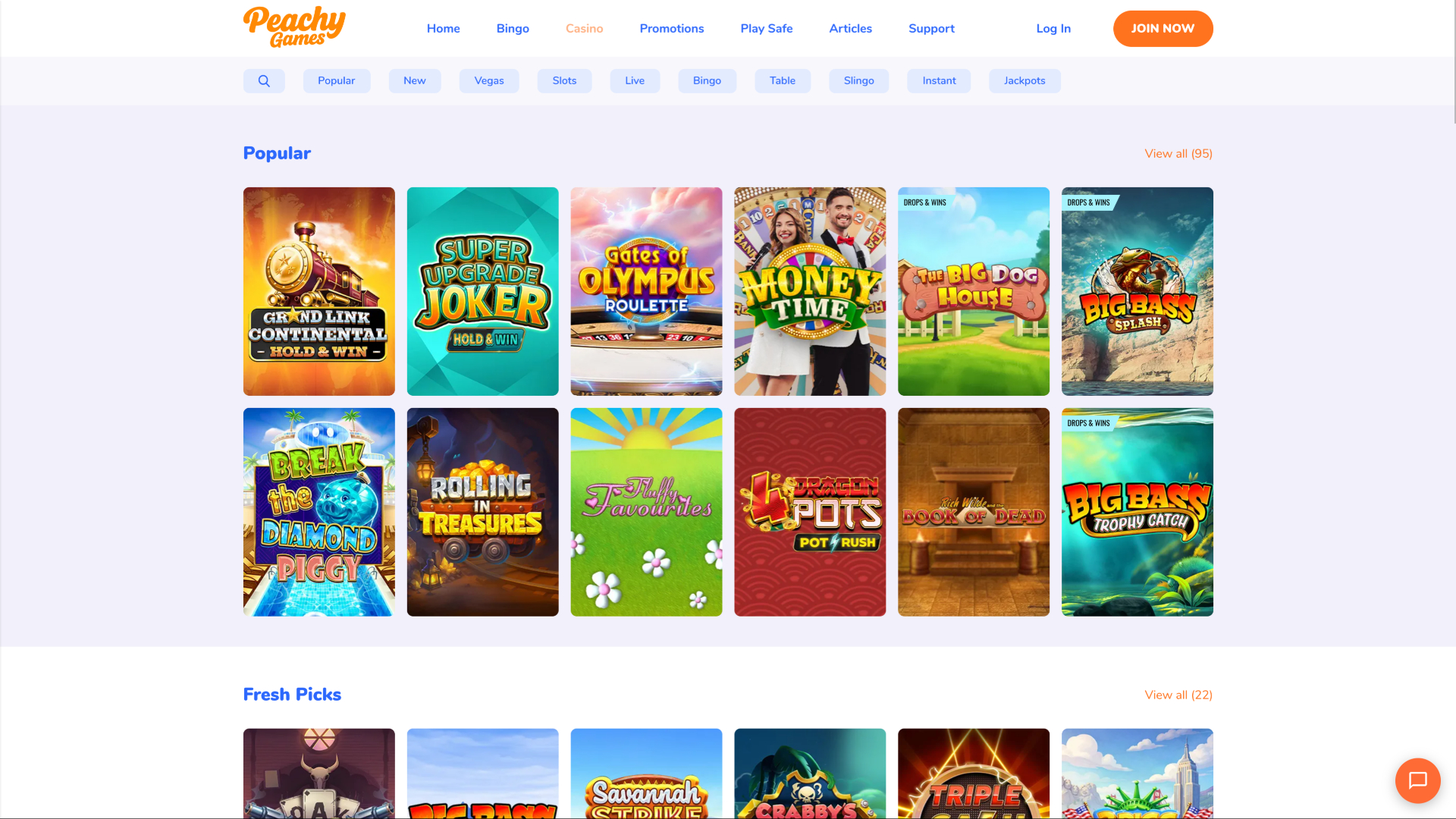 Juegos de escritorio del casino PeachyGames