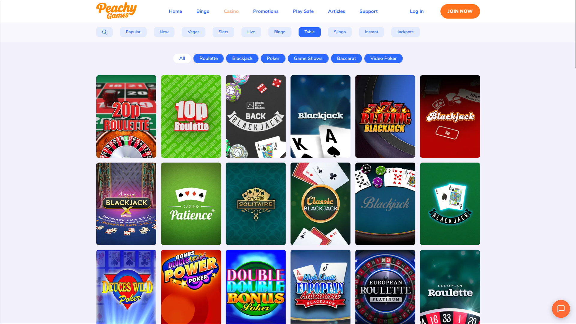 Juegos de mesa de PeachyGames Casino para ordenador