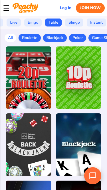 Juegos de mesa móviles del casino PeachyGames