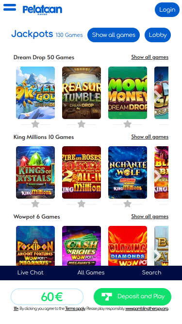 Pelataan Casino Mobile Jackpot