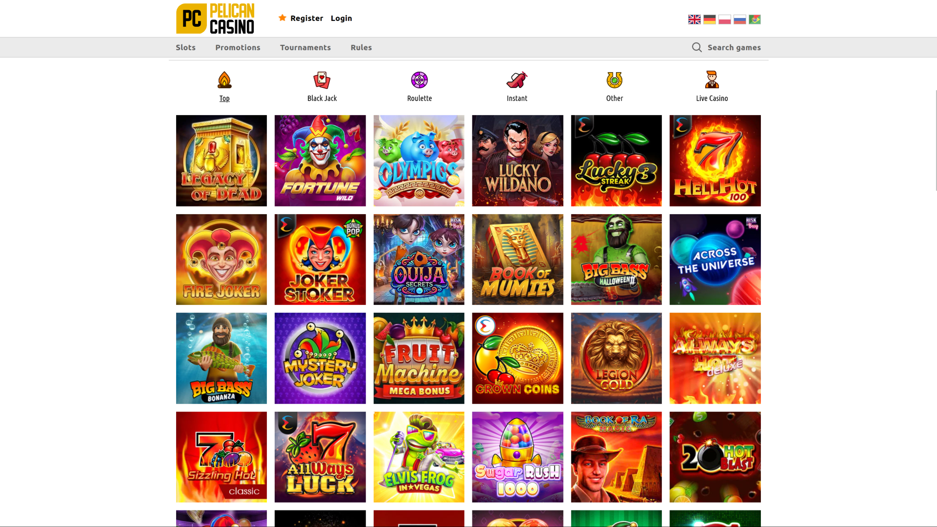 Jeux de casino Pelican sur ordinateur