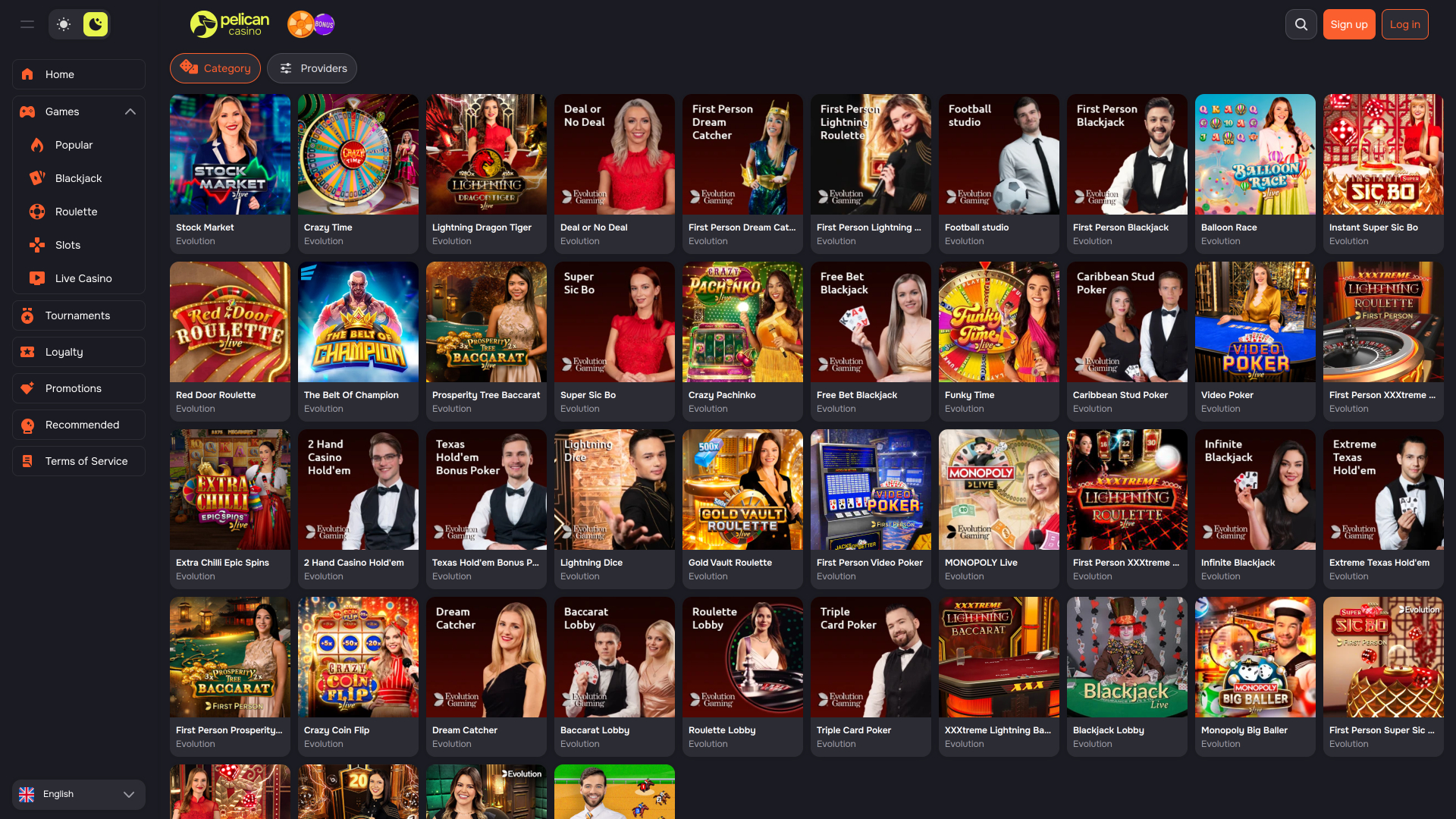 Функция джекпота в Pelican Casino для настольных компьютеров