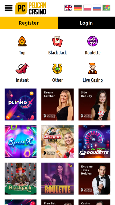 Croupier en direct sur mobile du casino Pelican