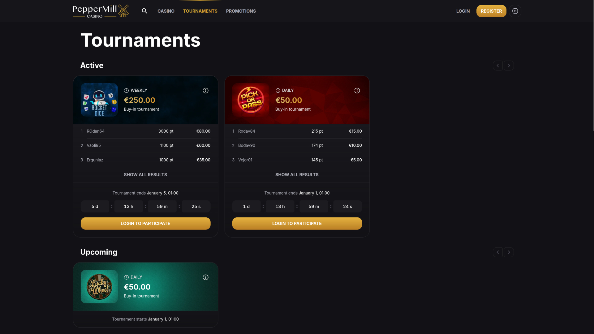 Tournois sur ordinateur du casino PepperMill