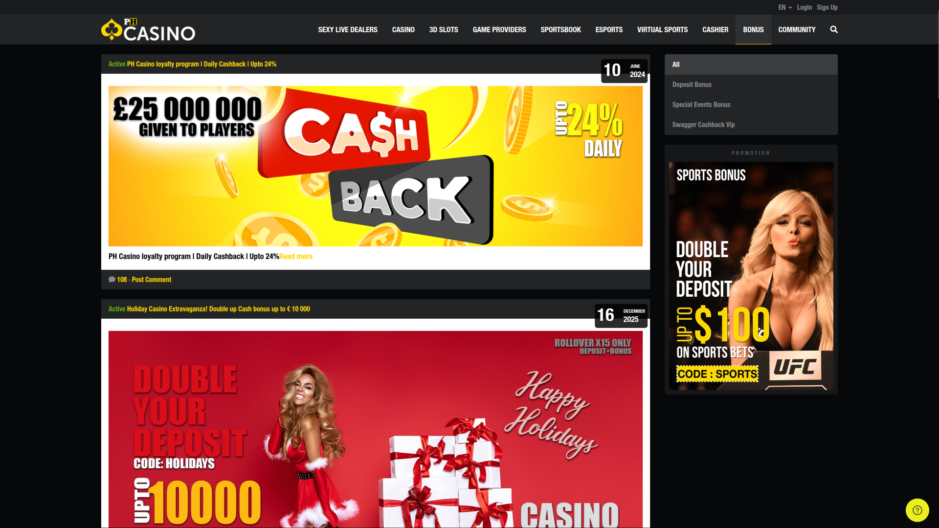 Promozioni desktop di Ph Casino