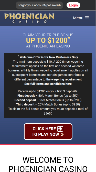 Página de inicio móvil del Casino Phoenician