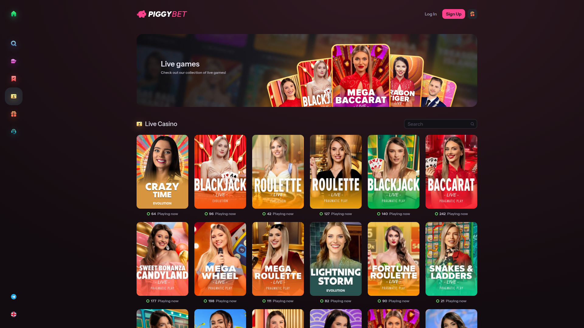PiggyBet Casino avec croupier en direct sur ordinateur